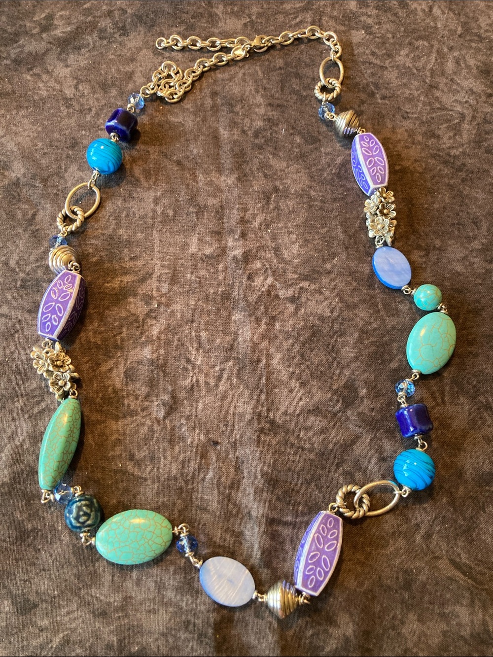 Multicolor Bead Necklace - Shades of Turquoise & Purple